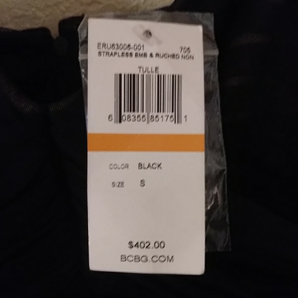 BCBG Strapless Embroidered Ruched Mesh Evening Cocktail Dress, Prom - Picture 7 of 8